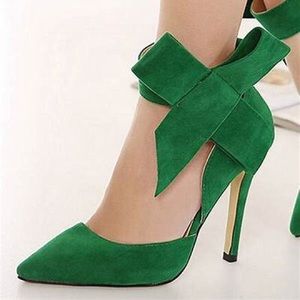 Green Faux Suede Heels